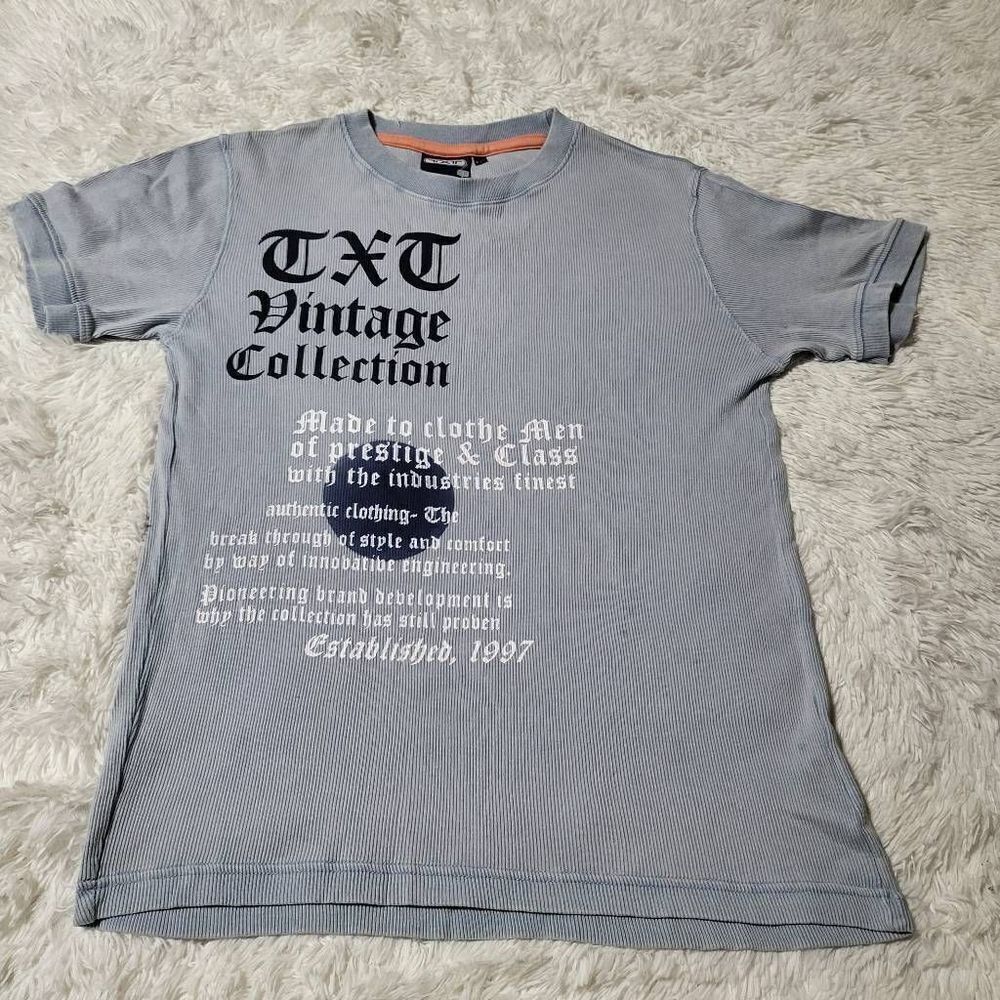 Crew neck short sleeve blue Ribbed Graphic tee t-shirt L